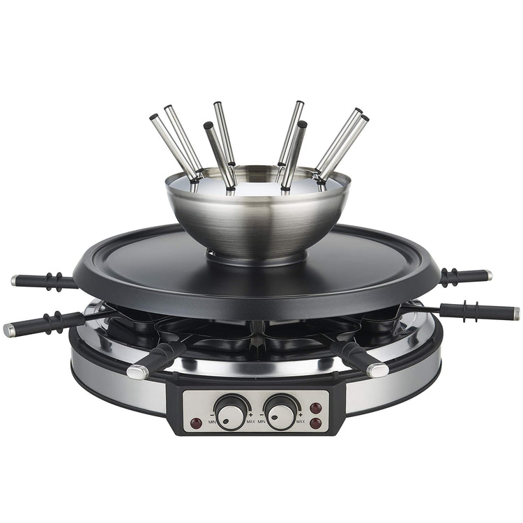 2-in-1 Fondue Pot & Raclette Grill Set, 8 Person, 1500W, 600ml