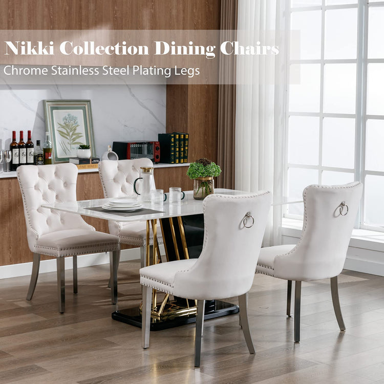 Beige Velvet Dining Chairs Set of 6 (6 Count)