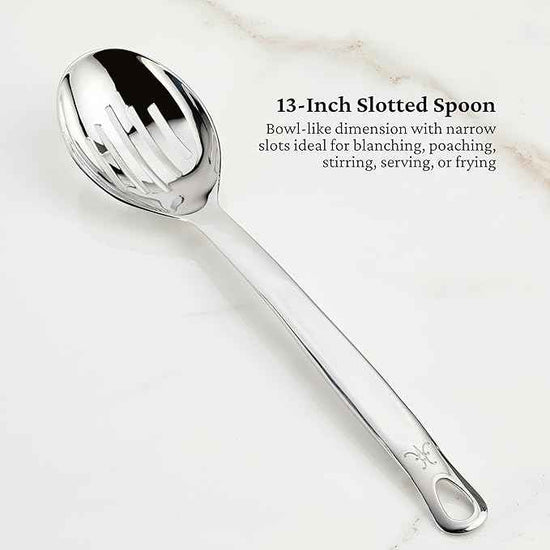 Hestan Provisions Chef's Tools, Deluxe Tool Set (6-Piece) with Porcelain Holder/Bain Marie & Stainless Steel: Solid Spoon, Ladle, Pasta Fork, Turner/Spatula, French Whisk