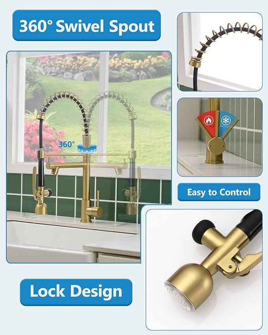 Fapully Single Handle High Arc Brushed Gold Pull Down Kitchen Faucet LED,Single Level Kitchen Sink Faucets with Pull Down Sprayer
