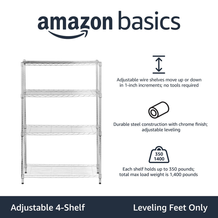 4 Shelf Adjustable Heavy Duty Steel Wire Rack Storage Shelving Unit for Kitchen