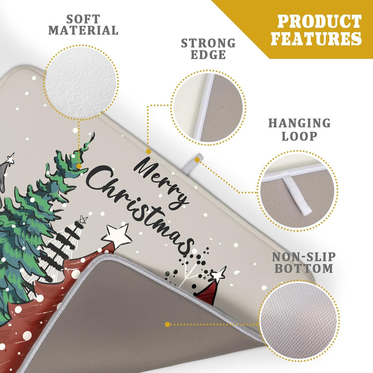 Christmas Trees Dish Drying Mat Winter Holiday Kitchen Dishes Pad 18x24 Inch Absorbent Reversible Fast Dry Draining Rack Pad for Countertop
