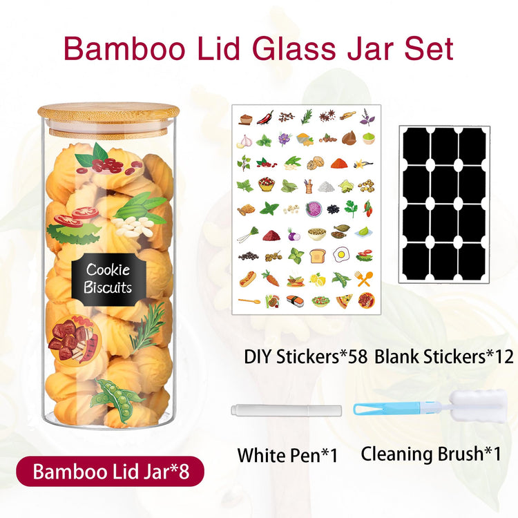 32 oz 8 Pcs Glass Jars with Bamboo Lids (8 Count)