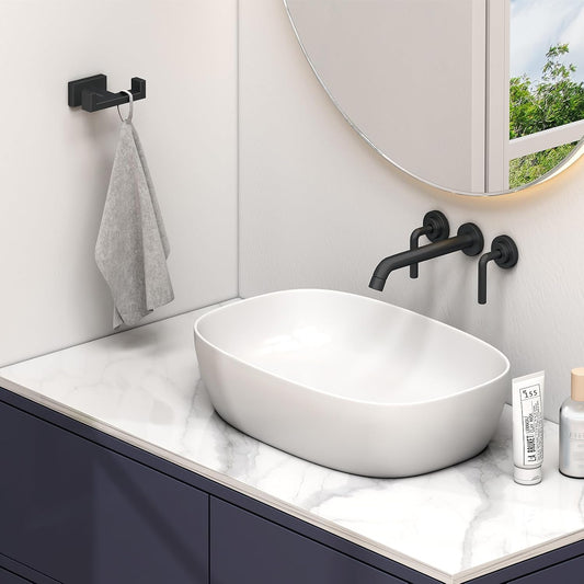 Suyar Matte Black Double Towel Hook, SUS 304 Stainless Steel Bathroom Coat Robe Hook, Hand Towel Holder for Wall