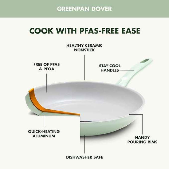 GreenPan Dover Healthy Ceramic Nonstick, 12 Piece Cookware Pots and Pans Set, PFAS-Free, Dishwasher Safe, Comfort Grip Handle, Pastel Green
