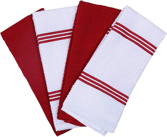 Amour Infini Kitchen Towels Pack of 4 - Absorbent, Quick Drying Premium Cotton Tea Towel - Kitchen Linens 16x28 Inch Dish Towels with Hanging Loop (Red) - Nestoria