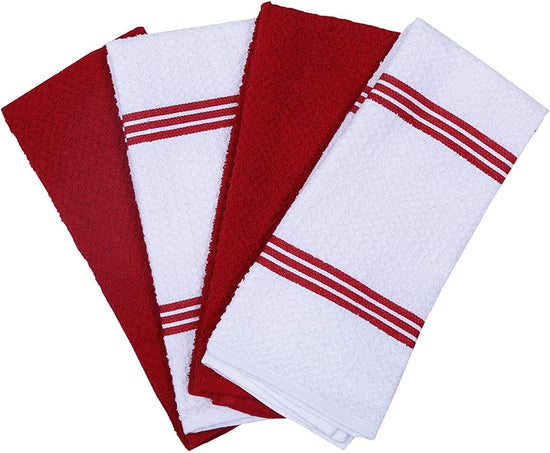 Amour Infini Kitchen Towels Pack of 4 - Absorbent, Quick Drying Premium Cotton Tea Towel - Kitchen Linens 16x28 Inch Dish Towels with Hanging Loop (Red) - Nestoria