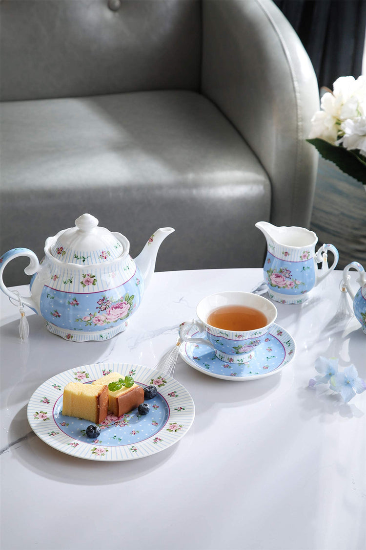 Porcelain Teapot Sugar Bowl and Cream Milk Jug Shabby Chic Vintage Floral in Gift box 40oz