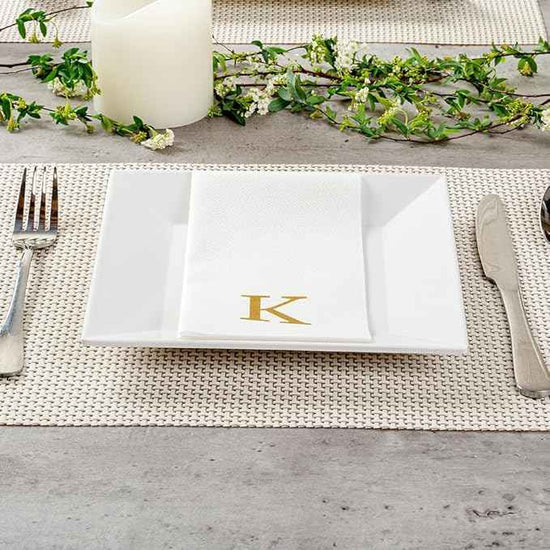 Luxenap 15.8 X 7.9 Inch Linen-Feel Guest Towels, 2000 Lettered Hand Towels - Gold Letter 'K', Sans Serif Font, White Paper Dinner Napkins, airlaid, For Restrooms And Tables