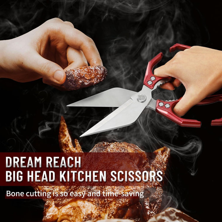 Heavy Duty Poultry Shears for Food with Red Ergonomic Handle