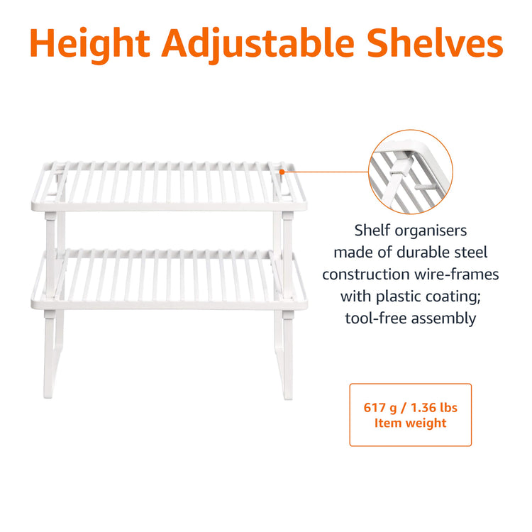 Space Saving Stackable Metal Kitchen Cabinet Organizer Shelves for Dishes