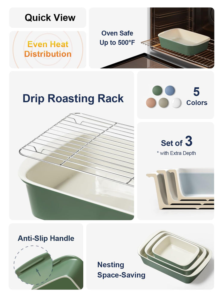 Ceramic Casserole Dishes for Oven with 304 Racks (3 Count)