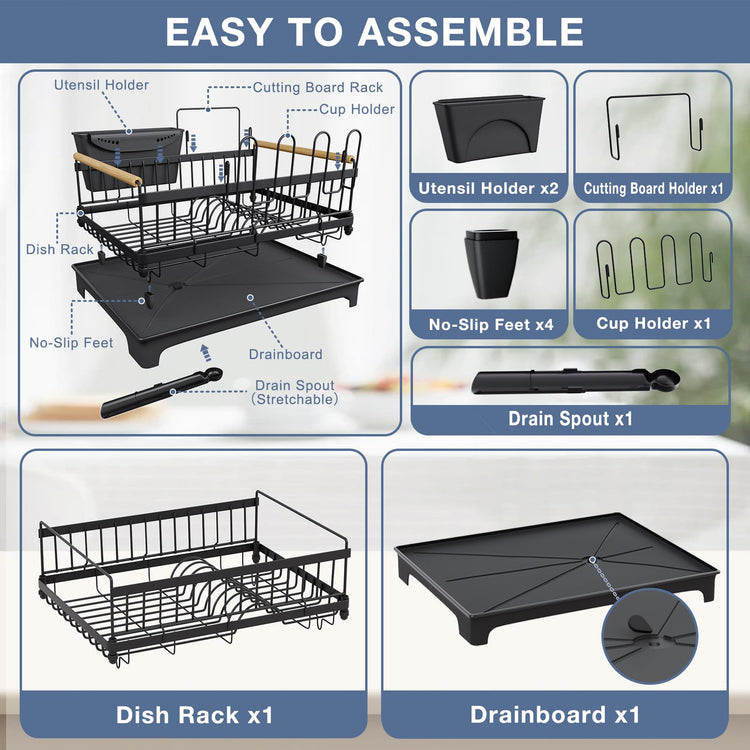 Dish Rack for Kitchen Counter with Drainboard