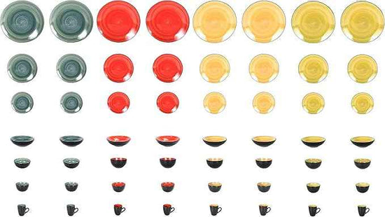 Stoneware Sonoma Dinnerware Set, Black + Speckled Spin Wash (56pc Set, Mix Blue, Green, Red, Yellow)