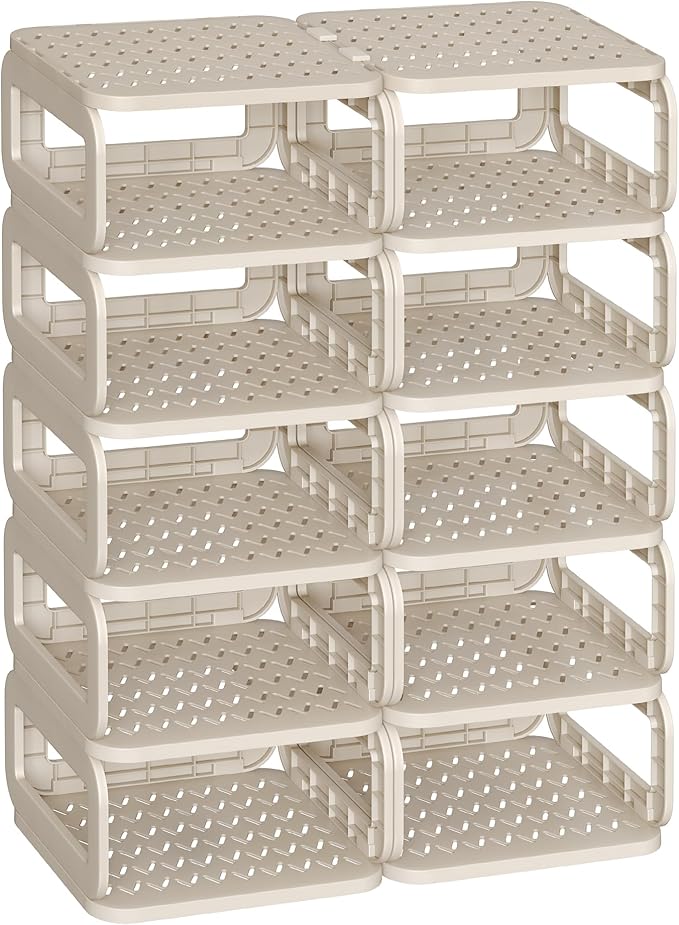 SONGMICS Shoe Rack, Shoe Organizer, 12 Shelves, Shoe Storage, Narrow Shoe Shelf, Open Shelf for Entryway, Living Room, Bathroom, Space-Saving, Cappuccino Beige ULPC038K01