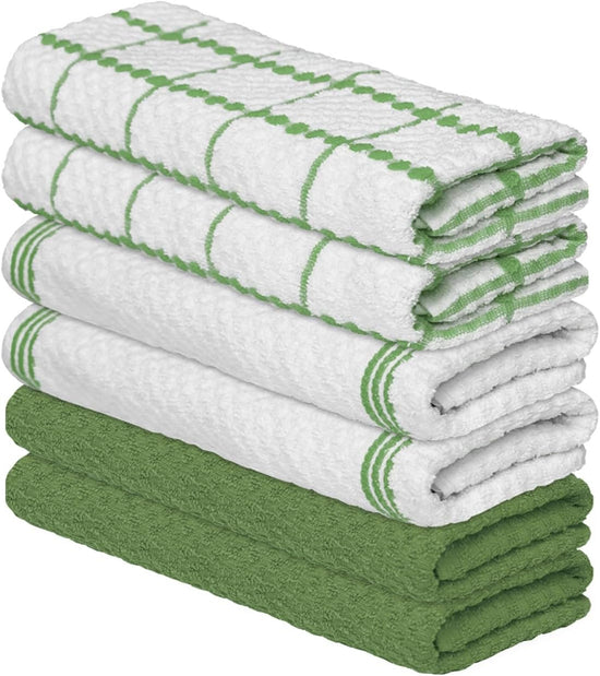 Artoid Mode Ring Spun Cotton Green Kitchen Dish Towels, 15x25 Inch Ultra Soft Absorbent Quick Drying Household Cleaning Tea Towels Bar Towels Set of 6 - Nestoria
