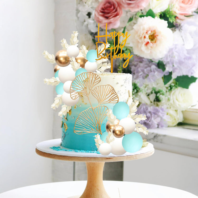 57Pcs Balls Cake Topper Boho Grass Cake topper Pearl Balls Acrylic Happy Birthday Cake Decorations for Wedding Baby Shower Birthday Boho Themed Party Supplies Light Blue (57 Count)