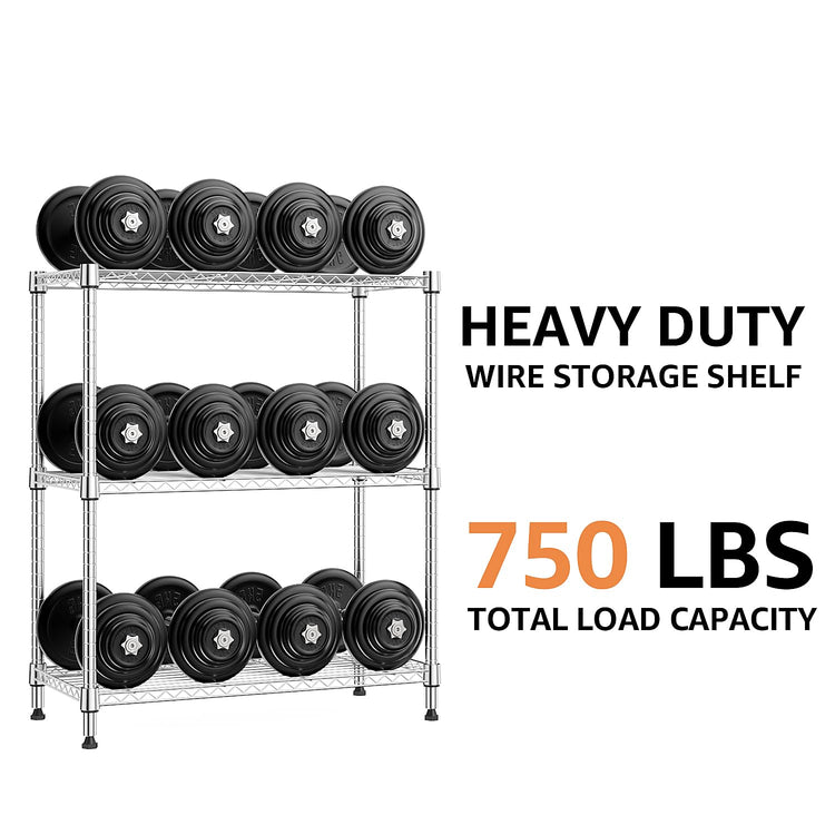 750 lbs 3 Tier Storage Rack Metal Wire Shelving Unit