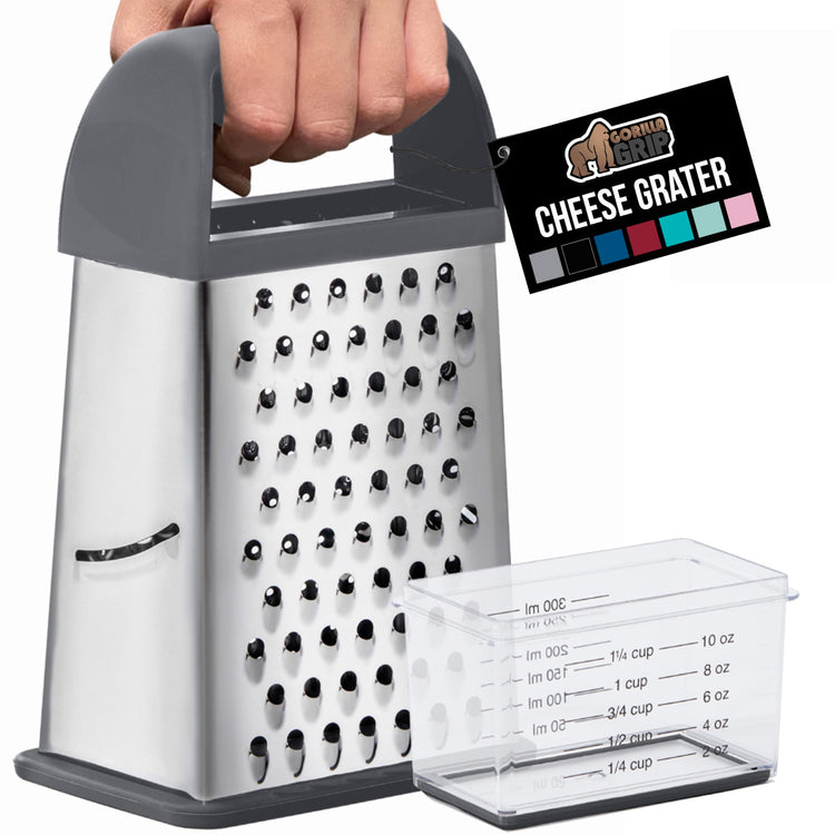 XL 4 Sided Stainless Steel Cheese Grater With Measurement Container