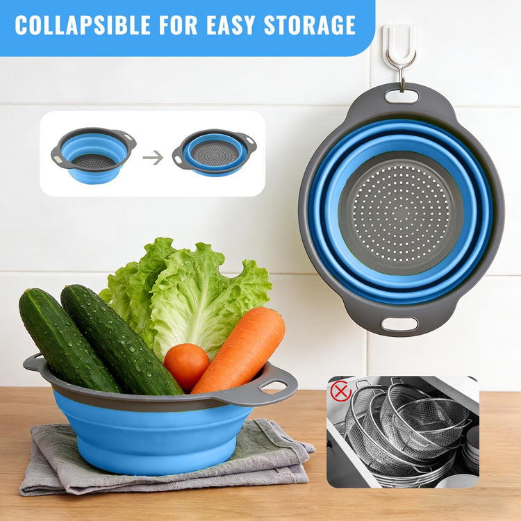 2 Pack Collapsible Silicone Colander with Handle (2 Count)