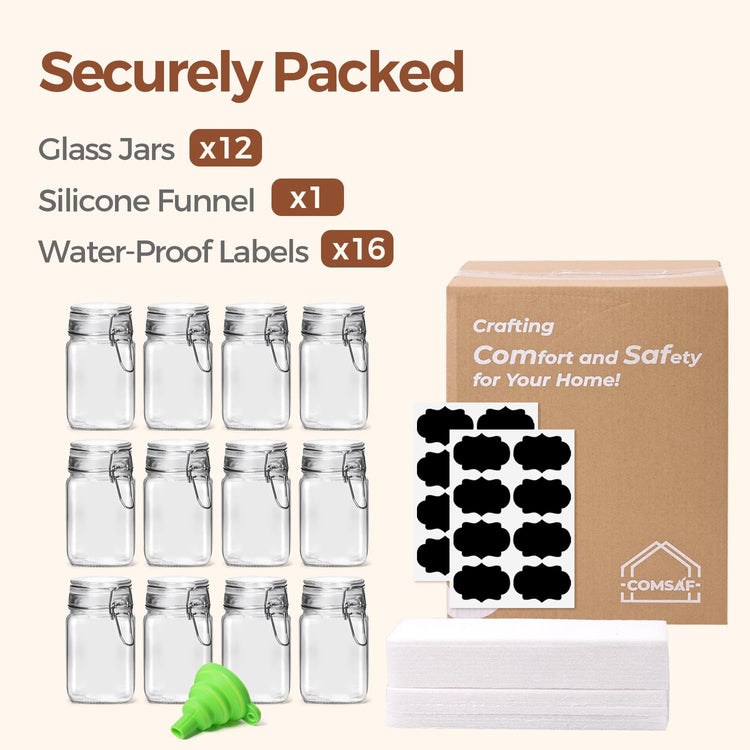 Square Small 8 oz Glass Spice Jars with Airtight Lids 12 Pack Pantry (12 Count)