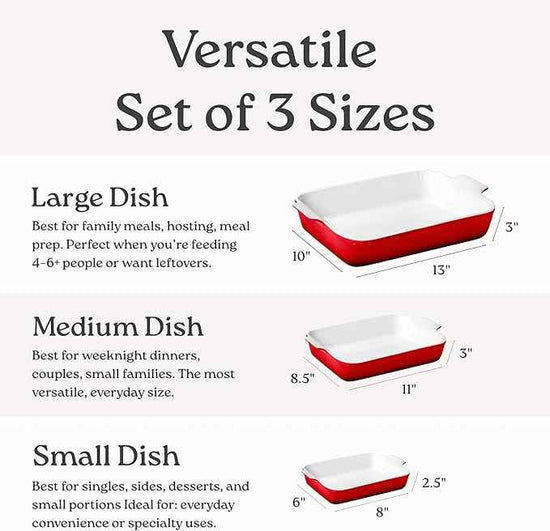 Stoneware Casserole Dish Bakeware Set of 3 | Rectangular Dinnerware Set with Handles [Reactive Blue]