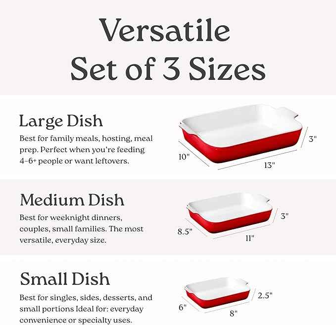 Stoneware Casserole Dish Bakeware Set of 3 | Rectangular Dinnerware Set with Handles [Modern Grey]