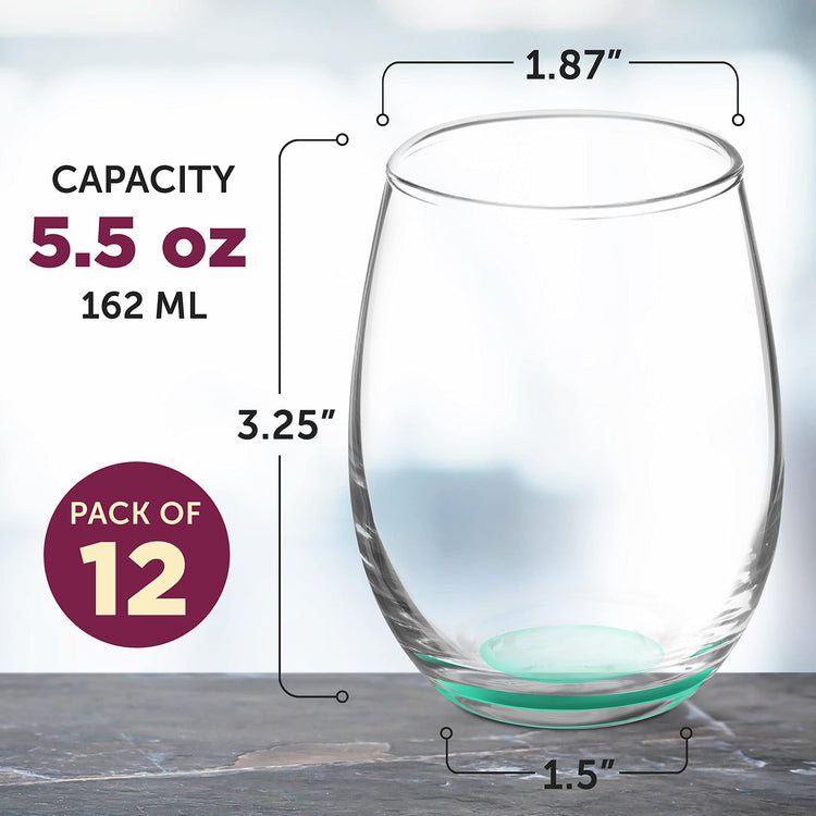 Stemless Wine Glasses by ARC 5.5 oz. Set of 12 (10 Count)