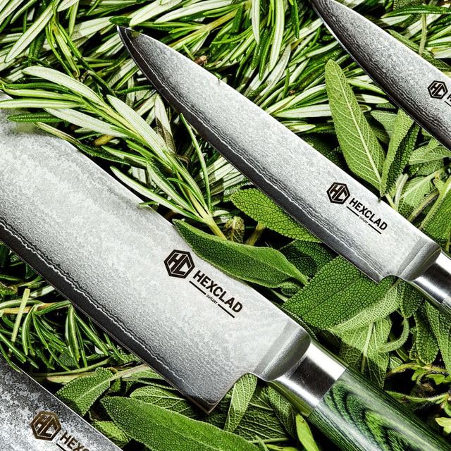 Green 6 Piece Japanese Damascus Stainless Steel Knife Set (6 Count)