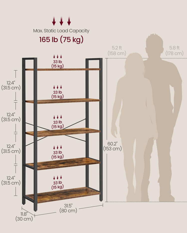 5 Tier Bookshelf with Steel Frame