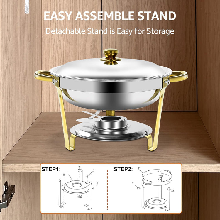 Gold & Silver Chafing Dishes for Buffet with Lid 5QT