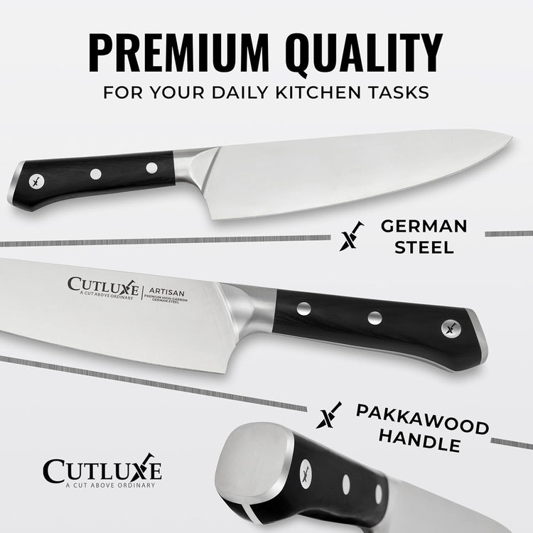 Cutluxe 15-Piece Knife Set – Premium Walnut Wood Block – Knife Set for Kitchen, Ultra Sharp High Carbon German Stainless Steel, Full Tang – Artisan Series