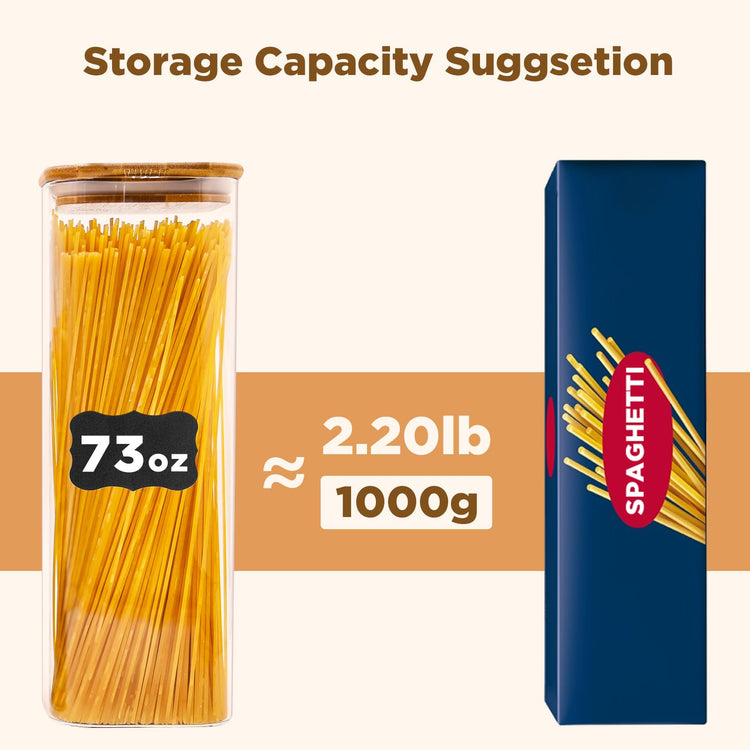 Glass Pasta Storage Jars Square 73oz (3 Count)