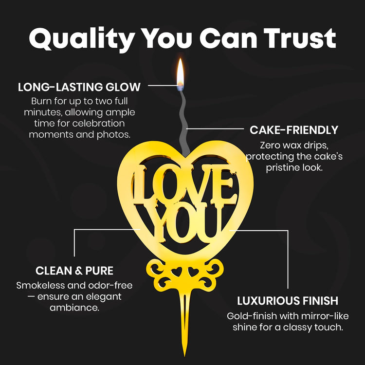 Love You Reusable Gold Romantic Cake Candle
