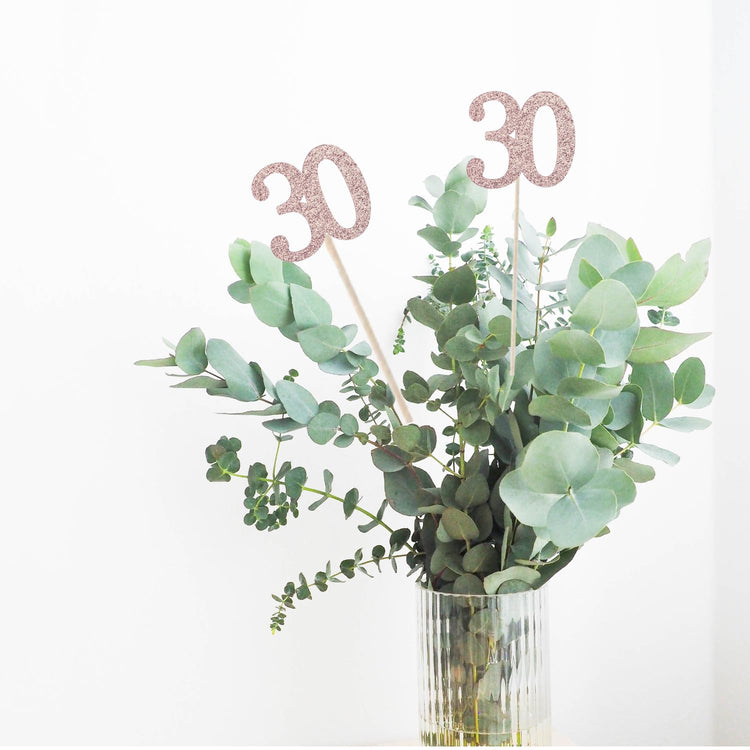 10Pcs Rose Gold 30th Birthday & Anniversary Centerpiece Sticks (10 Count)