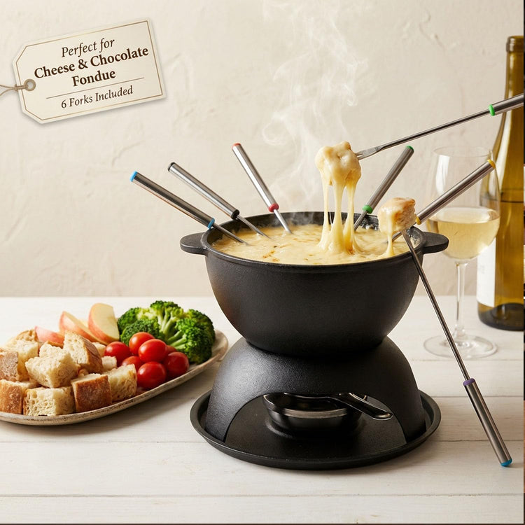 Cast Iron Cheese Fondue Pot Set for 4