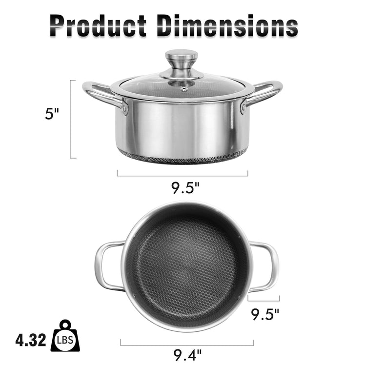 Hybrid Nonstick 6 Quart Stainless Steel Stockpot with Glass Lid