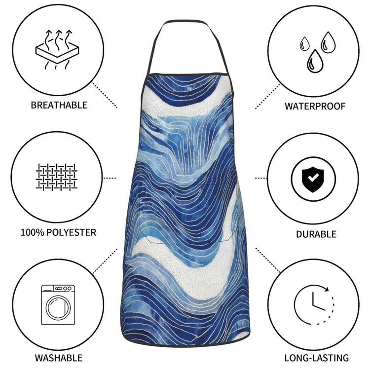 Blue and White Wave Abstract Pattern Apron