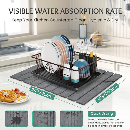 Stone Dish Drying Mat Collapsible Diatomaceous Earth Absorbent Mat Quick Dish Drying Pad Dish Rack Pad Match Any Counterto Multiple Usage for Kitchen