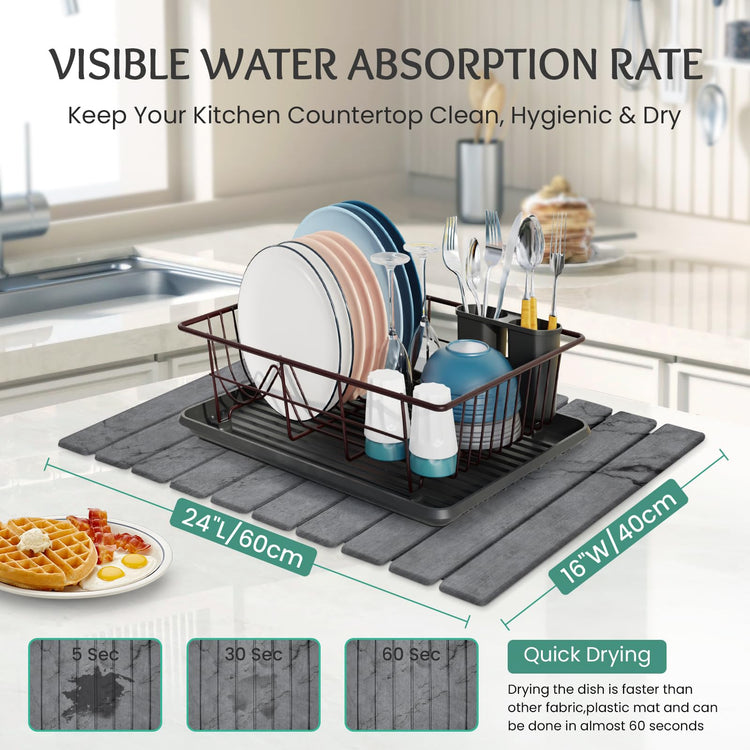Stone Dish Drying Mat Collapsible Diatomaceous Earth Absorbent Mat Quick Dish Drying Pad Dish Rack Pad Match Any Counterto Multiple Usage for Kitchen