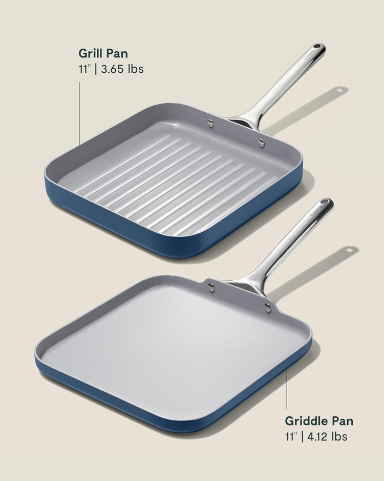 11" Non Stick Square Griddle Pan and Grill Pan Duo