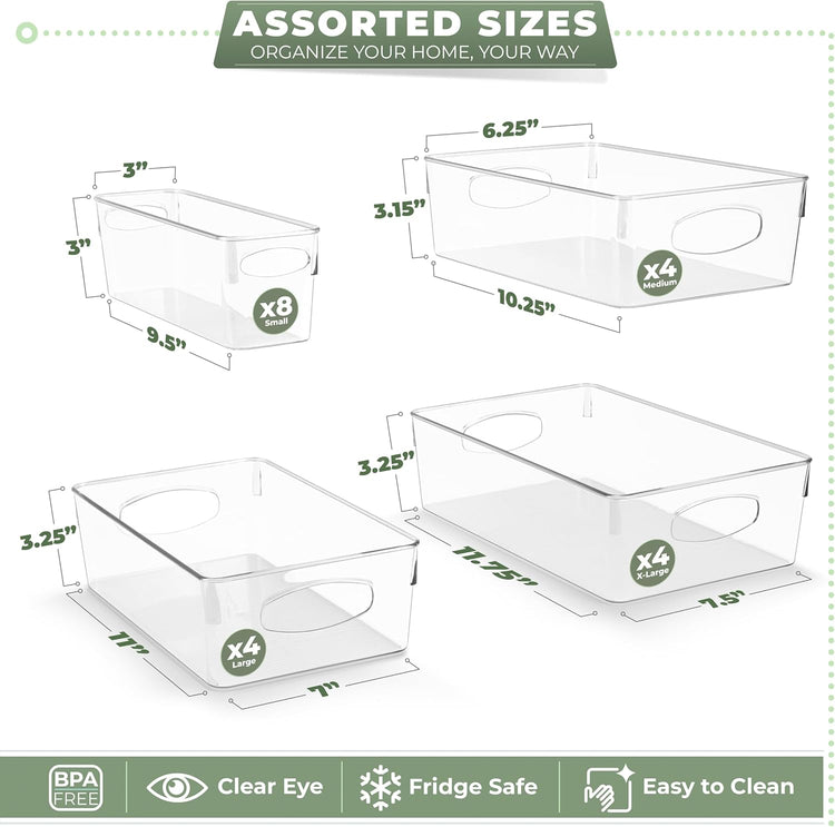 Sorbus Variety 20-Pack Clear Plastic Organizing Bins – Clear Bins for Organizing, Refrigerator Organizers, Fridge Organizer, Pantry Storage, Kitchen Organizer, and Pantry Organizers and Storage Bins
