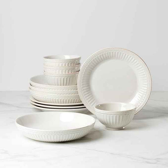Lenox 897388 French Perle Groove 12-Piece Dinnerware Set, Service For 4