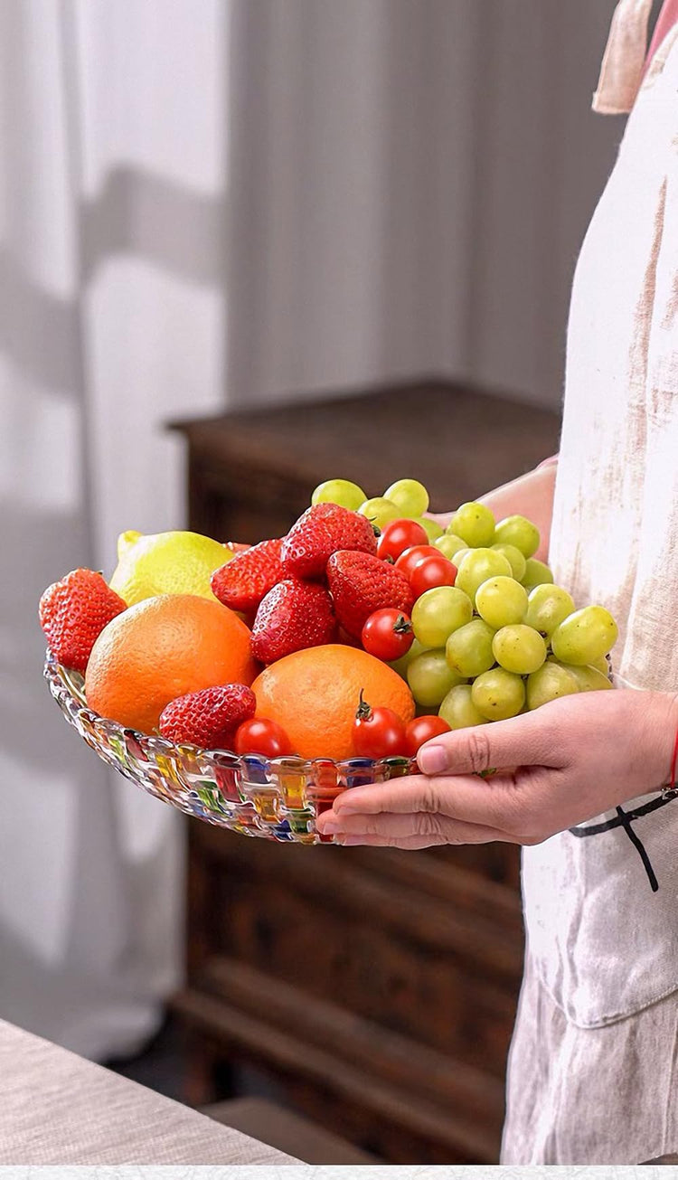Hand Painted Colorful Woven Glass Crystal Salad & Fruit Bowl Decoration