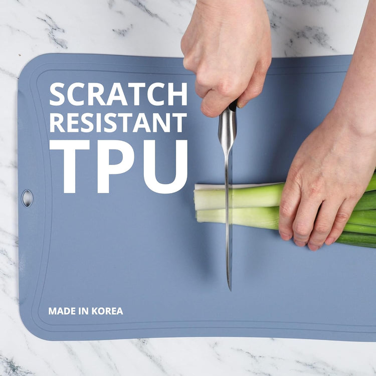 Blue Ginkgo TPU Cutting Mat [Medium] – Korean-Made Flexible, Knife-Friendly, Durable Kitchen Cutting Board (Blue)