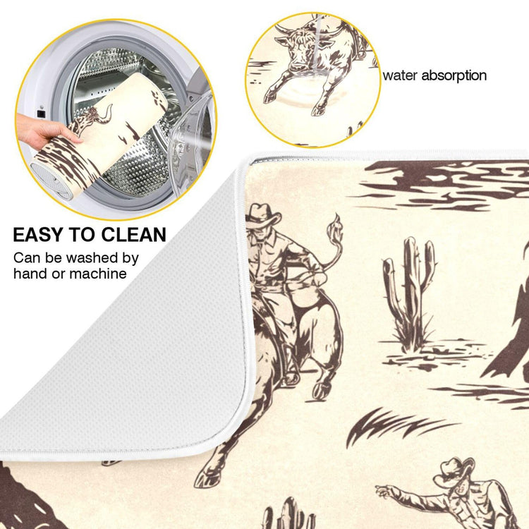 West Cactus Cowboy Dish Drying Mat for Kitchen Counter Absorbent Microfiber Drying Pad