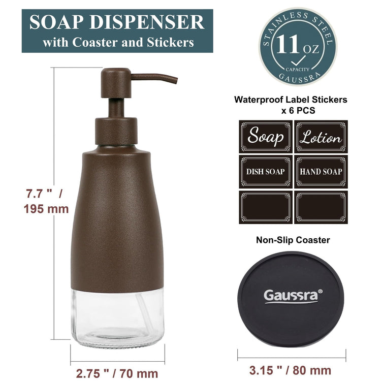Matte Brown Soap Dispenser with Coaster & Stickers