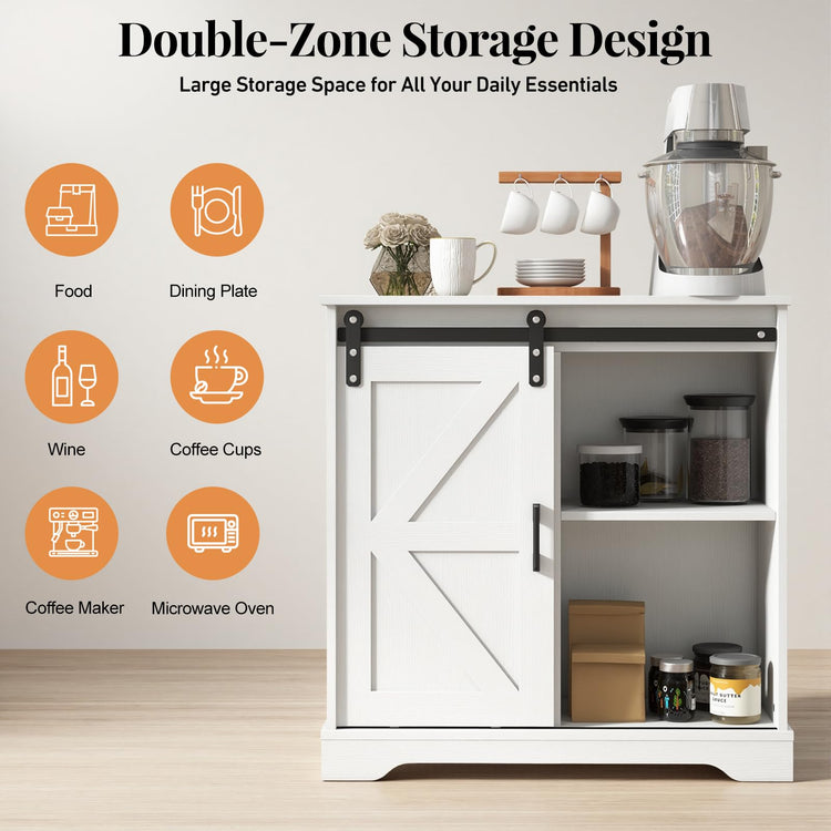 Sliding Barn Door Buffet Sideboard Storage Cabinet Coffee Bar Kitchen Farmhouse Style
