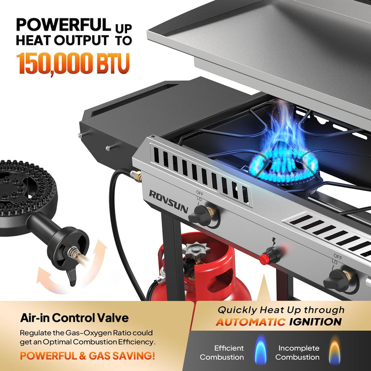 2 Burner Outdoor Propane Gas Stove with Griddle