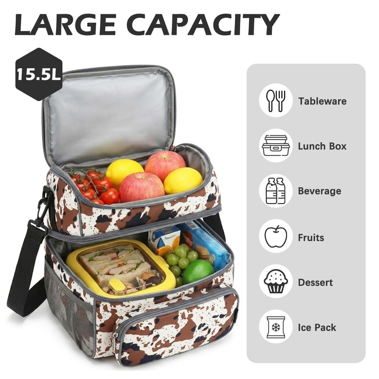 Double Layer Cooler Insulated Lunch Bag Adult Lunch Box Large Tote Bag for Men (2 Count)